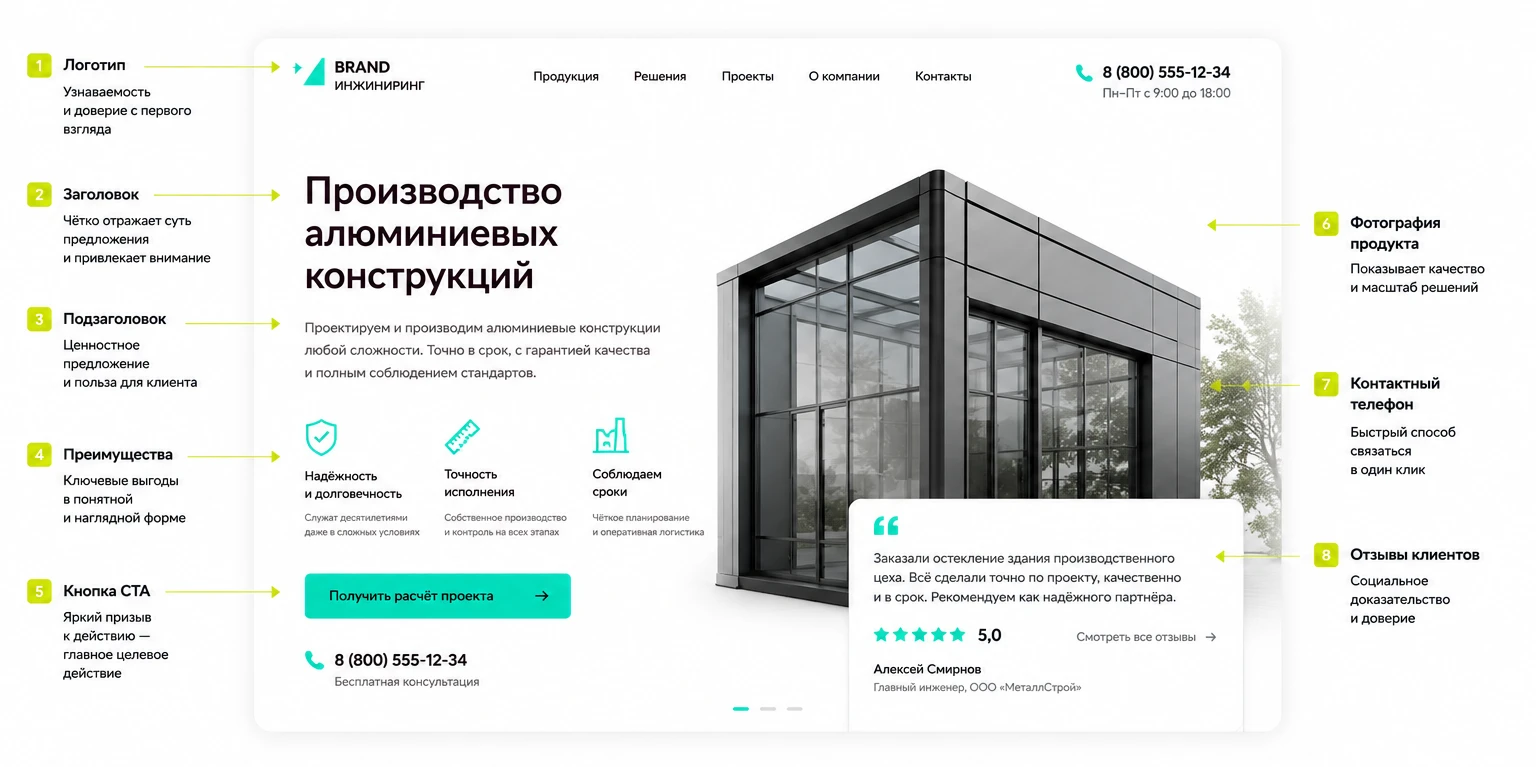 Пример удачного первого экрана сайта с понятным предложением.